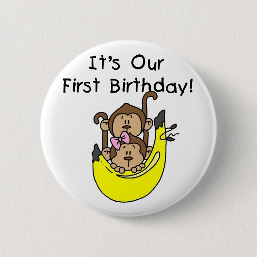 Badge Rond 5 Cm Jumeaux - Jumeau et singe 1er anniversaire (Devant)