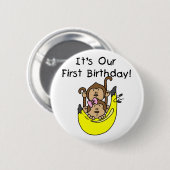 Badge Rond 5 Cm Jumeaux - Jumeau et singe 1er anniversaire (Devant & derrière)