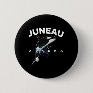 Badge Rond 5 Cm Juneau Alaska Orca Baleine Tueuse Observation du C