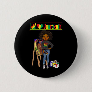 Badge Rond 5 Cm Junetdix Black Femmes Melanin Peace Love Juneteen