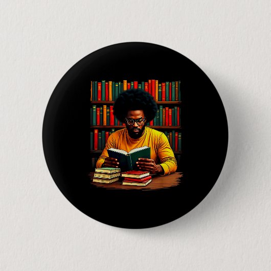 Badge Rond 5 Cm Juneteenth Black Man Reading Books  (Devant)