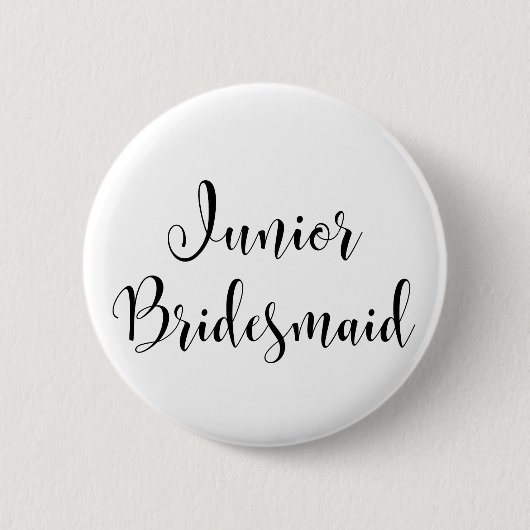 Badge Rond 5 Cm Junior Bridesmaid 2 Black Script Typographie (30) (Devant)