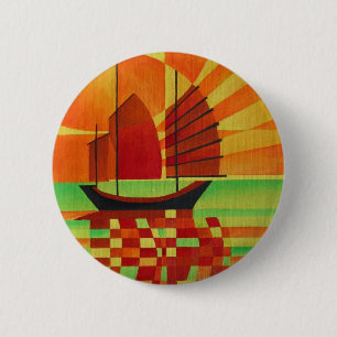 Badge Rond 5 Cm Junk on Sea of Green Cubist Abstract