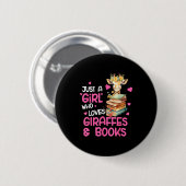Badge Rond 5 Cm Just A Girl Who Loves Giraffes And Books Cute Read (Devant & derrière)