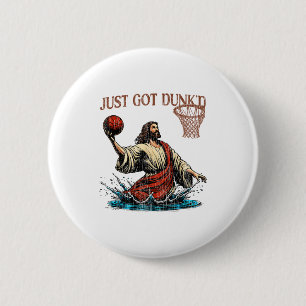 Badge Rond 5 Cm Juste été dunké Funny Baptême Jésus Christian Bask