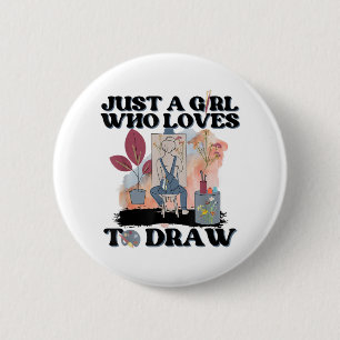 Badge Rond 5 Cm Juste une fille qui aime dessiner
