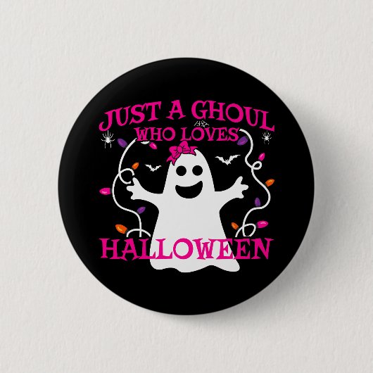 Badge Rond 5 Cm Juste Une Fille Qui Aime Halloween mignon Fantôme (Devant)