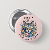 Badge Rond 5 Cm Juste une fille qui aime les chats (Devant & derrière)