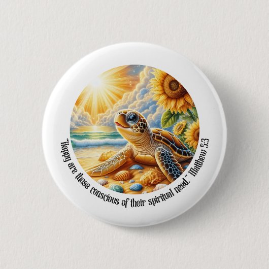 Badge Rond 5 Cm JW 2026 Year Text Happy Turtle Matthew 5:3 (Devant)