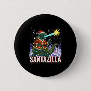 Badge Rond 5 Cm Kaiju Noël Santazilla Monstre Japonais Dinosaure