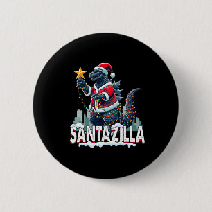 Badge Rond 5 Cm Kaiju Noël Santazilla Monstre Japonais Dinosaure