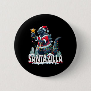 Badge Rond 5 Cm Kaiju Noël Santazilla Monstre Japonais Dinosaure