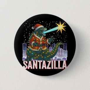 Badge Rond 5 Cm Kaiju Noël Santazilla Monstre Japonais Dinosaure