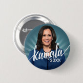 Badge Rond 5 Cm Kamala Harris 2024 - turquoise bleu avec nom de sc (Devant & derrière)