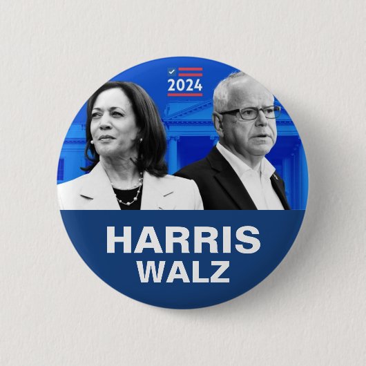 Badge Rond 5 Cm Kamala Harris et Tim Walz 2024 (Devant)