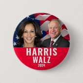 Badge Rond 5 Cm Kamala Harris Et Tim Walz 2024 (Devant)
