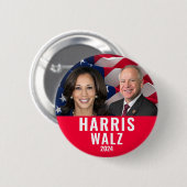 Badge Rond 5 Cm Kamala Harris Et Tim Walz 2024 (Devant & derrière)