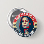 BADGE ROND 5 CM KAMALA HARRIS MADAM PRÉSIDENT (Devant & derrière)