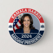 BADGE ROND 5 CM KAMALA HARRIS MADAM PRÉSIDENT (Devant)
