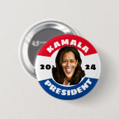 Badge Rond 5 Cm Kamala Harris pour le président 2024 (Devant & derrière)