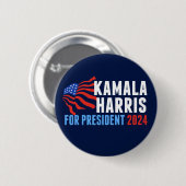 Badge Rond 5 Cm Kamala Harris pour le président 2024 Dark Blue (Devant & derrière)