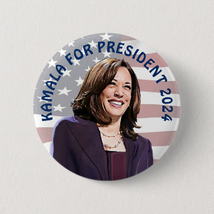Badge Rond 5 Cm Kamala Harris pour le président 2024   Vote Kamala