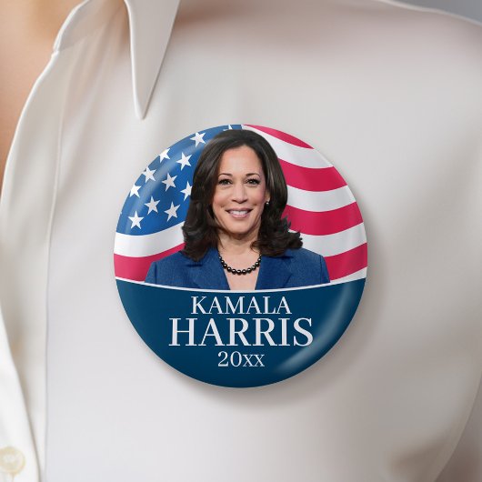 Badge Rond 5 Cm Kamala Harris pour le président - Drapeau