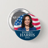 Badge Rond 5 Cm Kamala Harris pour le président - Drapeau (Devant & derrière)