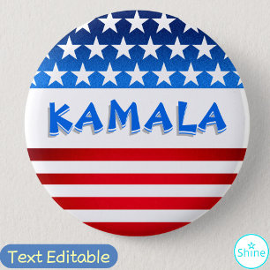 Badge Rond 5 Cm Kamala Harris pour le président USA Drapeau texte
