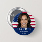 Badge Rond 5 Cm Kamala Harris Pour Président 2024 (Devant & derrière)