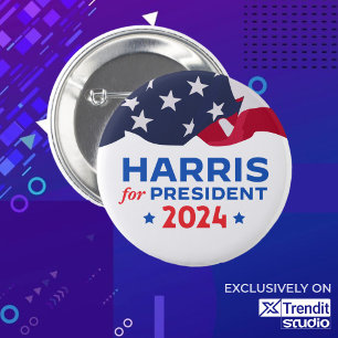 Badge Rond 5 Cm Kamala Harris pour président 2024 drapeau américai