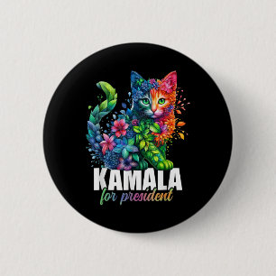 Badge Rond 5 Cm Kamala Harris Présidente Mignon Chat Floral Fémini
