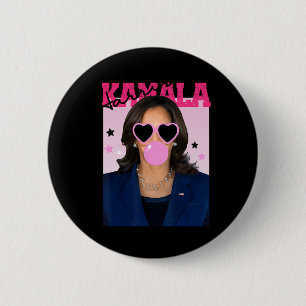 Badge Rond 5 Cm Kamala Harris souffle la bulle gomme soleil rose K