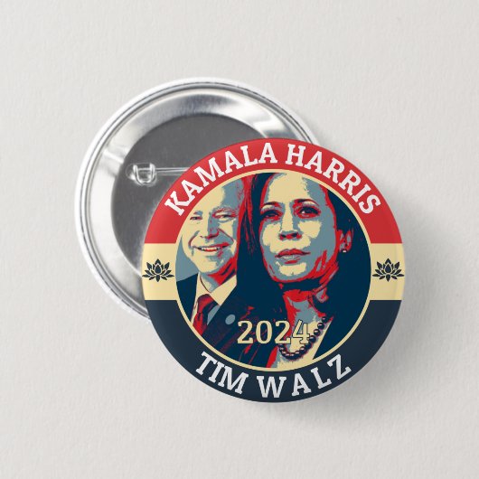 Badge Rond 5 Cm Kamala Harris Tim Walz 2024 (Devant & derrière)