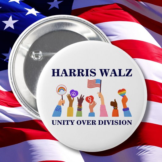 Badge Rond 5 Cm Kamala Harris Tim Walz Unité de division