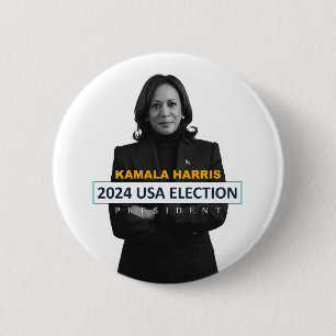 Badge Rond 5 Cm Kamala Harris USA 2024 Président des élections