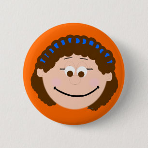 Badge Rond 5 Cm Kapskids Girls Face Brown Hair Button Badton