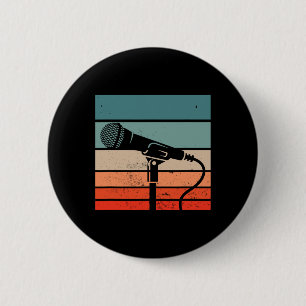 Badge Rond 5 Cm Karaoke Bar Microphone Vintage Chant Soirée