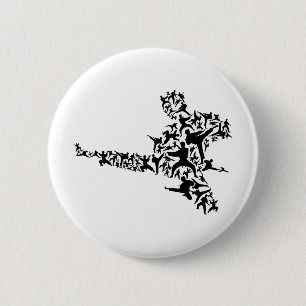 Badge Rond 5 Cm Karate Arts Martiaux Coup de Pied Volant Boxe Kick