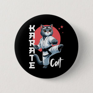 Badge Rond 5 Cm Karate Cat Gi Black Belt Martial Arts Kick Feline
