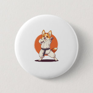 Badge Rond 5 Cm Karate Corgi � Chien des arts martiaux