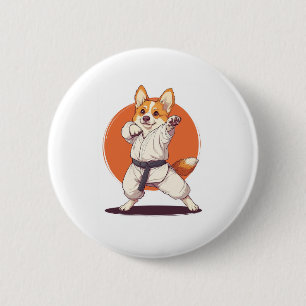 Badge Rond 5 Cm Karate Corgi - Chien des arts martiaux