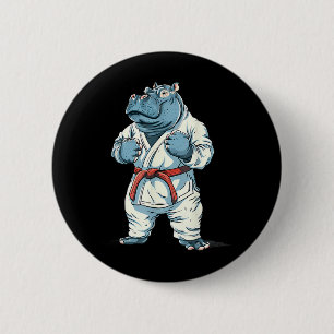 Badge Rond 5 Cm Karate Hippo Animal MMA Taekwondo Arts Martiaux