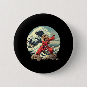 Badge Rond 5 Cm Karate Lion Vagues Mont Fuji Kickboxing Taekwondo