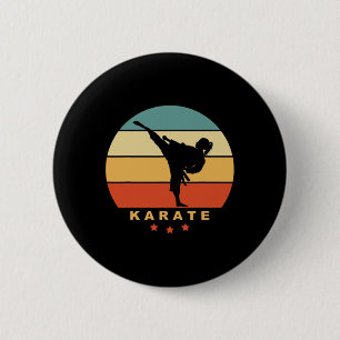 Badge Rond 5 Cm Karate Retro Sunset Design - Femme faisant un coup