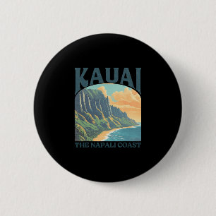 Badge Rond 5 Cm Kauai Hawaii côte de Na Pali Vintage Plage