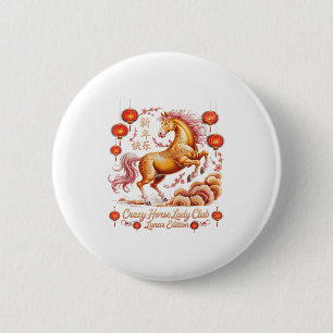 Badge Rond 5 Cm Kawaii 2026 Année de la Dame du Club du Cheval Fou