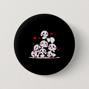 Badge Rond 5 Cm Kawaii Bébé Panda Mignon Tas Avec des Cœurs Rouges