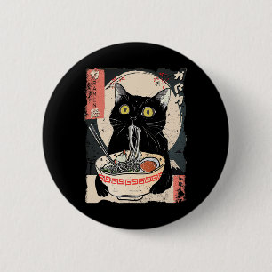 Badge Rond 5 Cm Kawaii Chat Manger Ramen nouilles Amusant Anime Ca