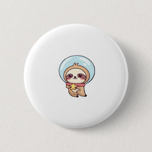 Badge Rond 5 Cm Kawaii Chibi Sloth Astronaut � mignonne Space Slot